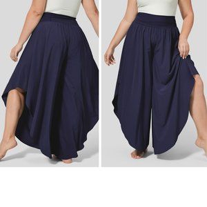 Halara, High Waisted Ruffle Palazzo Pant, Navy, 2x